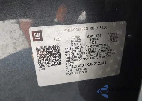 2018 Chevrolet Malibu 1Ls из США, поврежденный, VIN 1G1ZB5STXJF212241